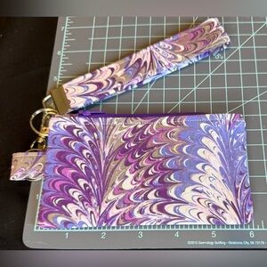 Purple Swirl Coin Purse Wristlet Keychain Set